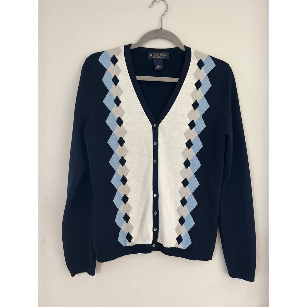 Brooks Brothers Navy and White Argyle Cardigan